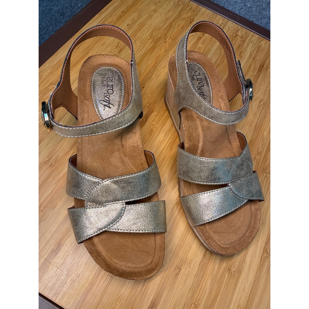 EuroSoft Tressa Women 7.5M Pewter Metallic Cork Wedge Platform Sandals ES0071803